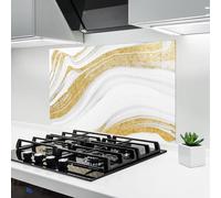 ARTHUB® Crédence de Cuisine en Verre 50x70 cm, Gold Glitter Liquid | Protection Contre Les éclaboussures, Revêtement Mural en Carreaux, Plaque en Verre, Verre trempé, Abstrait, Marbre