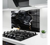 ARTHUB® Crédence de Cuisine en Verre 50x70 cm, Gold Lines on Black | Protection Contre Les éclaboussures, Revêtement Mural en Carreaux, Plaque en Verre, Verre trempé, Abstrait, Marbre