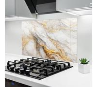 ARTHUB® Crédence de Cuisine en Verre 50x70 cm, Gold Liquid Grey Marble | Protection Contre Les éclaboussures, Revêtement Mural en Carreaux, Plaque en Verre, Verre trempé, Abstrait, Marbre