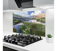 ARTHUB® Crédence de Cuisine en Verre 50x70 cm, Lake Spring View | Protection Contre Les éclaboussures, Revêtement Mural en Carreaux, Plaque en Verre, Verre trempé, Paysages, Printemps