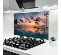 ARTHUB® Crédence de Cuisine en Verre 50x70 cm, Tropical Beach | Protection Contre Les éclaboussures, Revêtement Mural en Carreaux, Plaque en Verre, Verre trempé, Paysages, Été