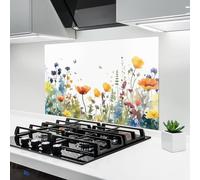ARTHUB® Crédence de Cuisine en Verre 50x70 cm, Watercolor Spring Flowers | Protection Contre Les éclaboussures, Revêtement Mural en Carreaux, Plaque en Verre, Verre trempé, Paysages, Printemps