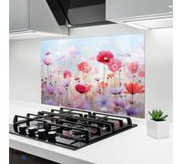 ARTHUB® Crédence de Cuisine en Verre 60x100 cm, Dreamy Sprig Pink Flower | Protection Contre Les éclaboussures, Revêtement Mural en Carreaux, Plaque en Verre, Verre trempé, Paysages, Printemps