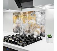 ARTHUB® Crédence de Cuisine en Verre 60x100 cm, Gold Birds Flying | Protection Contre Les éclaboussures, Revêtement Mural en Carreaux, Plaque en Verre, Verre trempé, Abstrait, Art Abstrait