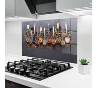 ARTHUB® Crédence de Cuisine en Verre 60x100 cm, Spices Black Board | Protection Contre Les éclaboussures, Revêtement Mural en Carreaux, Plaque en Verre, Verre trempé, Aliments, Épices