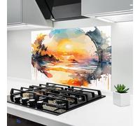 ARTHUB® Crédence de Cuisine en Verre 60x100 cm, Sunrise Art | Protection Contre Les éclaboussures, Revêtement Mural en Carreaux, Plaque en Verre, Verre trempé, Paysages, Coucher de Soleil