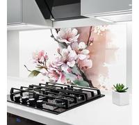 ARTHUB® Crédence de Cuisine en Verre 60x120 cm, Cherry Spring Flower | Protection Contre Les éclaboussures, Revêtement Mural en Carreaux, Plaque en Verre, Verre trempé, Paysages, Printemps