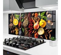 ARTHUB® Crédence de Cuisine en Verre 60x120 cm, Closeup Pices | Protection Contre Les éclaboussures, Revêtement Mural en Carreaux, Plaque en Verre, Verre trempé, Aliments, Épices