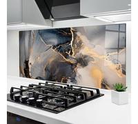 ARTHUB® Crédence de Cuisine en Verre 60x120 cm, Golden Abstract Marble | Protection Contre Les éclaboussures, Revêtement Mural en Carreaux, Plaque en Verre, Verre trempé, Abstrait, Marbre