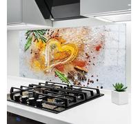 ARTHUB® Crédence de Cuisine en Verre 60x120 cm, Heart Spice Powders | Protection Contre Les éclaboussures, Revêtement Mural en Carreaux, Plaque en Verre, Verre trempé, Aliments, Épices