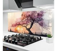 ARTHUB® Crédence de Cuisine en Verre 60x120 cm, Sunset Spring | Protection Contre Les éclaboussures, Revêtement Mural en Carreaux, Plaque en Verre, Verre trempé, Paysages, Printemps