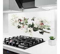 ARTHUB® Crédence de Cuisine en Verre 60x120 cm, White Spring Flowers | Protection Contre Les éclaboussures, Revêtement Mural en Carreaux, Plaque en Verre, Verre trempé, Paysages, Printemps