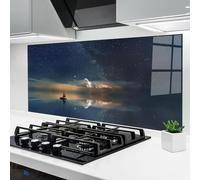 ARTHUB® Crédence de Cuisine en Verre 60x150 cm, Sky Boat | Protection Contre Les éclaboussures, Revêtement Mural en Carreaux, Plaque en Verre, Verre trempé, Paysages, Coucher de Soleil