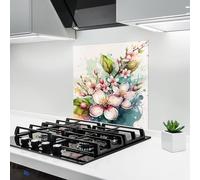ARTHUB® Crédence de Cuisine en Verre 60x60 cm, Cream Pink Spring | Protection Contre Les éclaboussures, Revêtement Mural en Carreaux, Plaque en Verre, Verre trempé, Paysages, Printemps