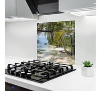 ARTHUB® Crédence de Cuisine en Verre 60x60 cm, Island Beach | Protection Contre Les éclaboussures, Revêtement Mural en Carreaux, Plaque en Verre, Verre trempé, Paysages, Plages