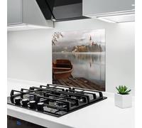 ARTHUB® Crédence de Cuisine en Verre 60x60 cm, Lake Church | Protection Contre Les éclaboussures, Revêtement Mural en Carreaux, Plaque en Verre, Verre trempé, Paysages, Campagne