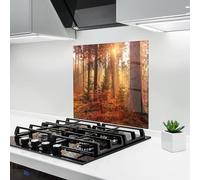 ARTHUB® Crédence de Cuisine en Verre 60x60 cm, Orange Light Forest | Protection Contre Les éclaboussures, Revêtement Mural en Carreaux, Plaque en Verre, Verre trempé, Paysages, Forêts
