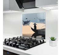 ARTHUB® Crédence de Cuisine en Verre 60x60 cm, Shilouette Man Lake | Protection Contre Les éclaboussures, Revêtement Mural en Carreaux, Plaque en Verre, Verre trempé, Paysages, Lacs