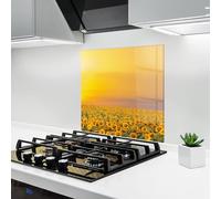 ARTHUB® Crédence de Cuisine en Verre 60x60 cm, Sunflower Field Sunset | Protection Contre Les éclaboussures, Revêtement Mural en Carreaux, Plaque en Verre, Verre trempé, Paysages, Été