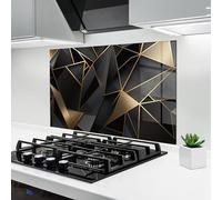 ARTHUB® Crédence de Cuisine en Verre 60x80 cm, Abstract Golden Art | Protection Contre Les éclaboussures, Revêtement Mural en Carreaux, Plaque en Verre, Verre trempé, Abstrait