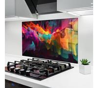 ARTHUB® Crédence de Cuisine en Verre 60x80 cm, Colorful Smoke | Protection Contre Les éclaboussures, Revêtement Mural en Carreaux, Plaque en Verre, Verre trempé, Abstrait, Couleurs Lumineuses