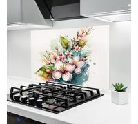 ARTHUB® Crédence de Cuisine en Verre 60x80 cm, Cream Pink Spring | Protection Contre Les éclaboussures, Revêtement Mural en Carreaux, Plaque en Verre, Verre trempé, Paysages, Printemps