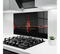 ARTHUB® Crédence de Cuisine en Verre 60x80 cm, Golden Gate Bridge | Protection Contre Les éclaboussures, Revêtement Mural en Carreaux, Plaque en Verre, Verre trempé, Paysages, Urbain