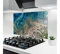ARTHUB® Crédence de Cuisine en Verre 60x80 cm, Ocean Blue Marble | Protection Contre Les éclaboussures, Revêtement Mural en Carreaux, Plaque en Verre, Verre trempé, Abstrait, Marbre