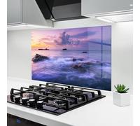 ARTHUB® Crédence de Cuisine en Verre 60x80 cm, Purple Seascape | Protection Contre Les éclaboussures, Revêtement Mural en Carreaux, Plaque en Verre, Verre trempé, Paysages, Plages