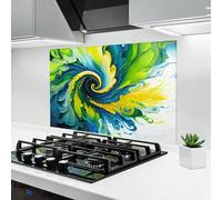 ARTHUB® Crédence de Cuisine en Verre 60x80 cm, Yellow Green Spiral | Protection Contre Les éclaboussures, Revêtement Mural en Carreaux, Plaque en Verre, Verre trempé, Abstrait, Couleurs Lumineuses