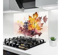 ARTHUB® Crédence de Cuisine en Verre 60x80 cm, Yellow Leaf Art | Protection Contre Les éclaboussures, Revêtement Mural en Carreaux, Plaque en Verre, Verre trempé, Paysages, Automne