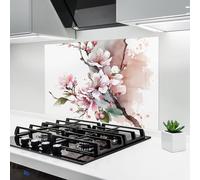 ARTHUB® Crédence de Cuisine en Verre 70x100 cm, Cherry Spring Flower | Protection Contre Les éclaboussures, Revêtement Mural en Carreaux, Plaque en Verre, Verre trempé, Paysages, Printemps