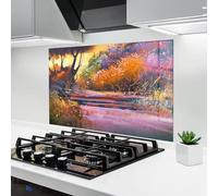ARTHUB® Crédence de Cuisine en Verre 70x100 cm, Landscape Colorful Trees | Protection Contre Les éclaboussures, Revêtement Mural en Carreaux, Plaque en Verre, Verre trempé, Paysages, Printemps