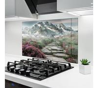 ARTHUB® Crédence de Cuisine en Verre 70x100 cm, Mountain Spring View | Protection Contre Les éclaboussures, Revêtement Mural en Carreaux, Plaque en Verre, Verre trempé, Paysages, Printemps
