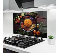 ARTHUB® Crédence de Cuisine en Verre 70x100 cm, Pretty Spice Plate | Protection Contre Les éclaboussures, Revêtement Mural en Carreaux, Plaque en Verre, Verre trempé, Aliments, Épices