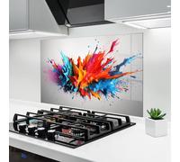 ARTHUB® Crédence de Cuisine en Verre 70x100 cm, Red Yellow Splash | Protection Contre Les éclaboussures, Revêtement Mural en Carreaux, Plaque en Verre, Verre trempé, Abstrait, Couleurs Lumineuses
