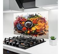 ARTHUB® Crédence de Cuisine en Verre 70x100 cm, Spices Village | Protection Contre Les éclaboussures, Revêtement Mural en Carreaux, Plaque en Verre, Verre trempé, Aliments, Épices