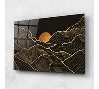 ARTHUB® Moderne impression sur verre 60x100 cm, 4mm verre trempé | Tableau en verre salon et chambre, Décoration murale moderne, Décoration intérieure, paysages, Black Gold Mountains