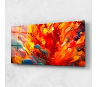 ARTHUB® Moderne impression sur verre 60x120 cm, 4mm verre trempé | Tableau en verre salon et chambre, Décoration murale moderne, Décoration intérieure, abstrait, Red Color Flames