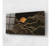 ARTHUB® Moderne impression sur verre 60x150 cm, 4mm verre trempé | Tableau en verre salon et chambre, Décoration murale moderne, Décoration intérieure, paysages, Black Gold Mountains