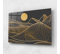ARTHUB® Moderne impression sur verre 60x80 cm, 4mm verre trempé | Tableau en verre salon et chambre, Décoration murale moderne, Décoration intérieure, paysages, Golden Mountain Moon