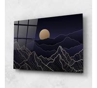 ARTHUB® Moderne impression sur verre 60x80 cm, 4mm verre trempé | Tableau en verre salon et chambre, Décoration murale moderne, Décoration intérieure, paysages, Gold Purple Moon