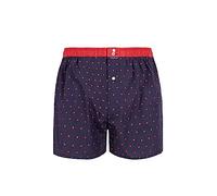 ARTHUR - Caleçon Homme avec Maintien intégré - 100% Coton Bio - Confort et Soutien Optimal - Motif Bleu Marine et Petit Cœur Rouge - Taille S