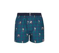 ARTHUR - Caleçon Homme avec Maintien intégré - 100% Coton Bio - Confort et Soutien Optimal - Motif Chien Tartan Ecossais Marine et Vert - Taille S