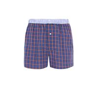 ARTHUR - Caleçon Homme avec Maintien intégré - 100% Coton Bio - Confort et Soutien Optimal - Motif Tartan Marine et Rouge - Taille L
