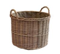 Arthur Cameron Panier à bûches circulaire en osier de luxe avec poignées et doublure - Petit panier de rangement en osier - Panier rond à bûches (petit, délavé antique)