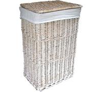 Arthur Cameron - Panier à linge rectangulaire en osier avec couvercle et doublure amovible en coton lavable - Panier à linge, panier à linge avec couvercle (taille M, blanc lavé)