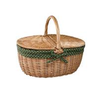 Arthur Cameron Panier de pique-nique ovale en osier naturel avec doublure amovible (vert fougère à pois)