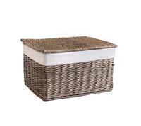Arthur Cameron Panier en osier doublé avec couvercle amovible et doublure en coton - Parfait pour la salle de bain, le salon ou la chambre à coucher - Panier de rangement avec couvercle, grande boîte