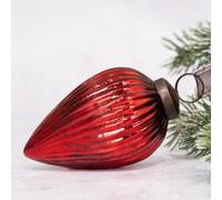 Arthur Cameron - Pomme de pin en verre craquelé côtelé de 7,6 cm extra large - Décoration de sapin de Noël en verre soufflé à la main et élégante boule de Noël pour présentoirs d'hiver (Rouge)